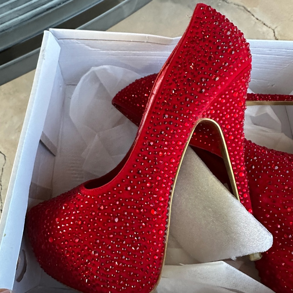 Elegant Red Crystal-Embellished Women's Heels